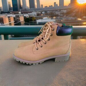 ✅madden NYC Ferris Women's Sz 9 Hiking Boots Side-Zip Lace-Up Deep Lug Fashion